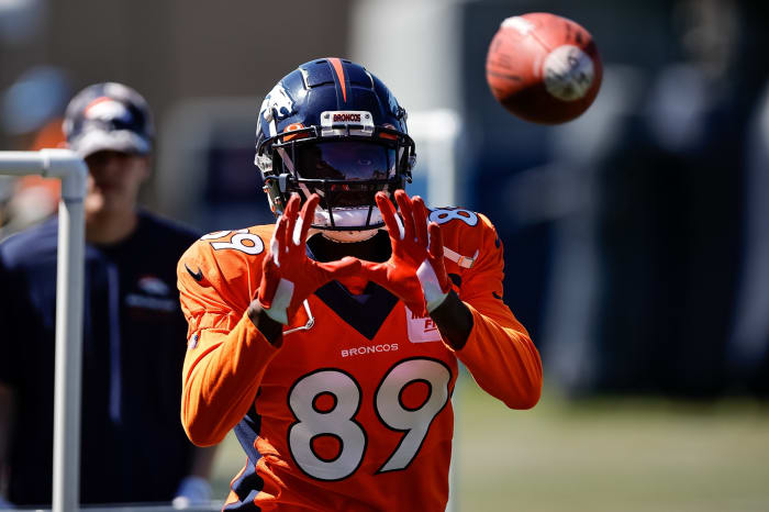 Denver Broncos wide receiver Brandon Johnson (89) during training camp at the UCHealth Training Center.